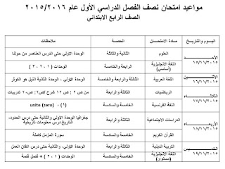 جداول امتحانات الميد ترم الأول 2016 كل الفرق المنهاج المصري