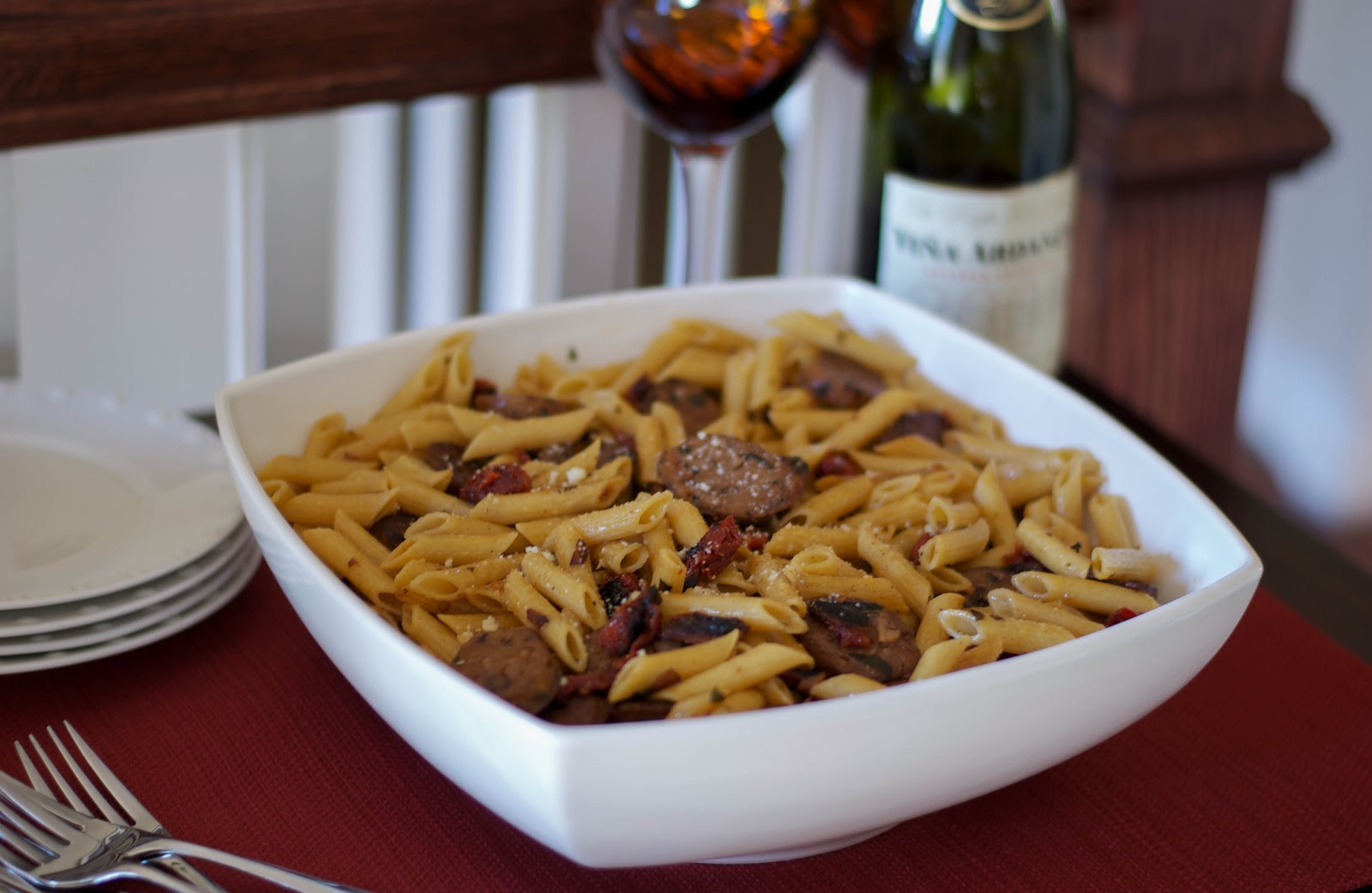 Carrie's Experimental Kitchen Penne with Sweet Italian Sausage, Sun