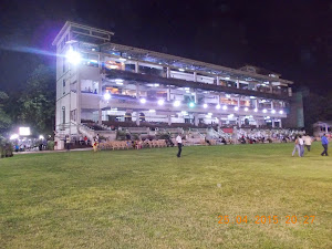 Heritage Memembers Grandstand building as seen at night  .