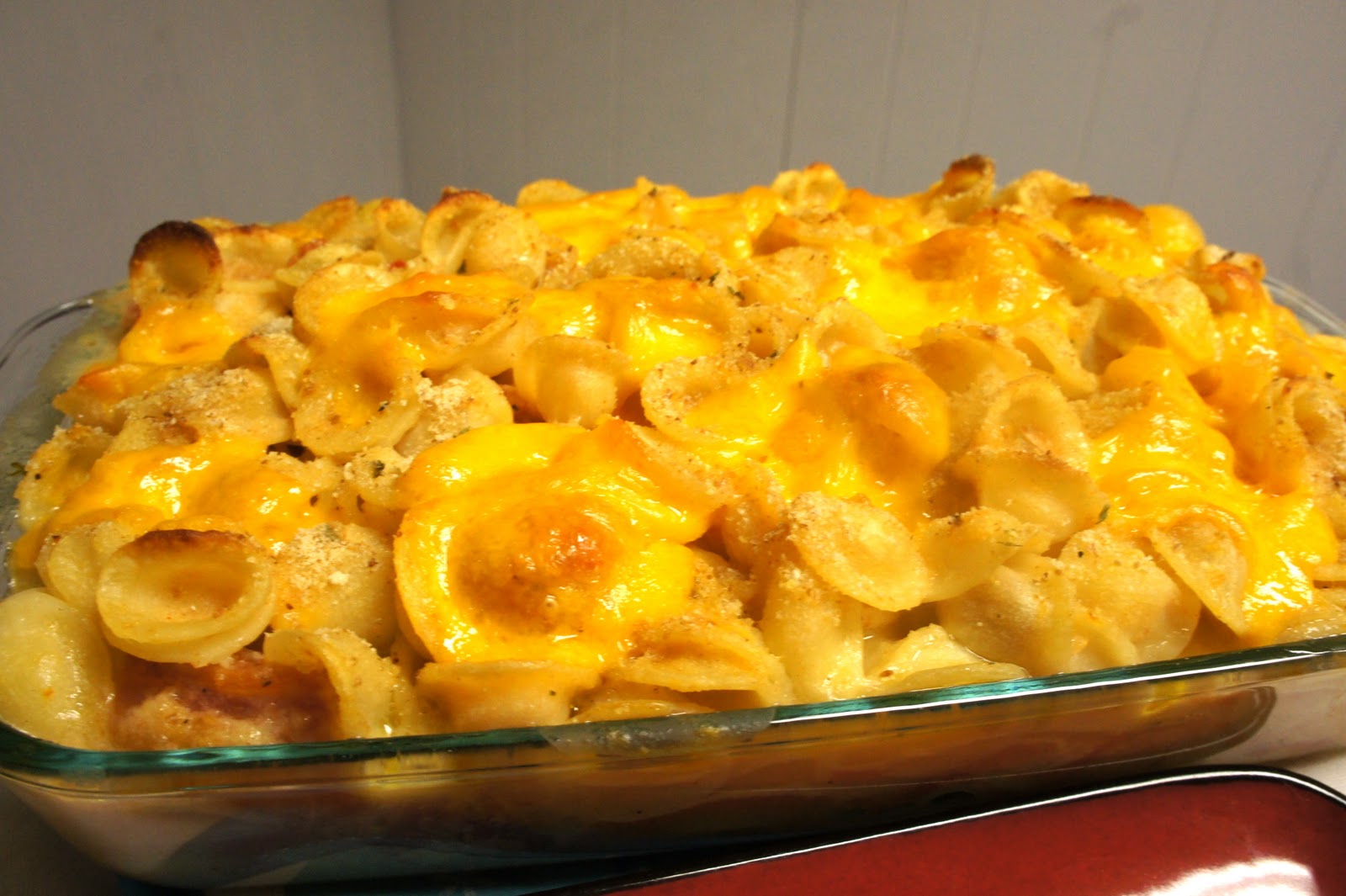 Table for Two. Baked Macaroni and Cheese with Stewed Tomatoes
