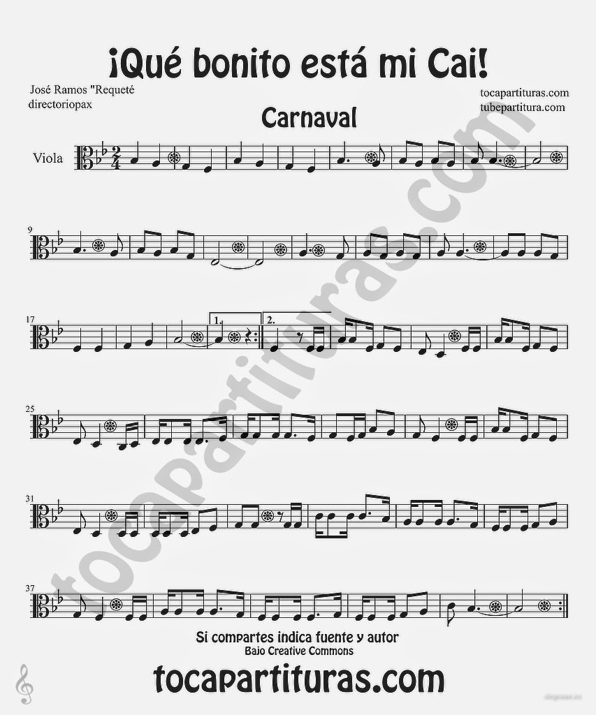 Tubescore Que bonito esta mi Cai Sheet Music for Viola Carnival Folk Music
