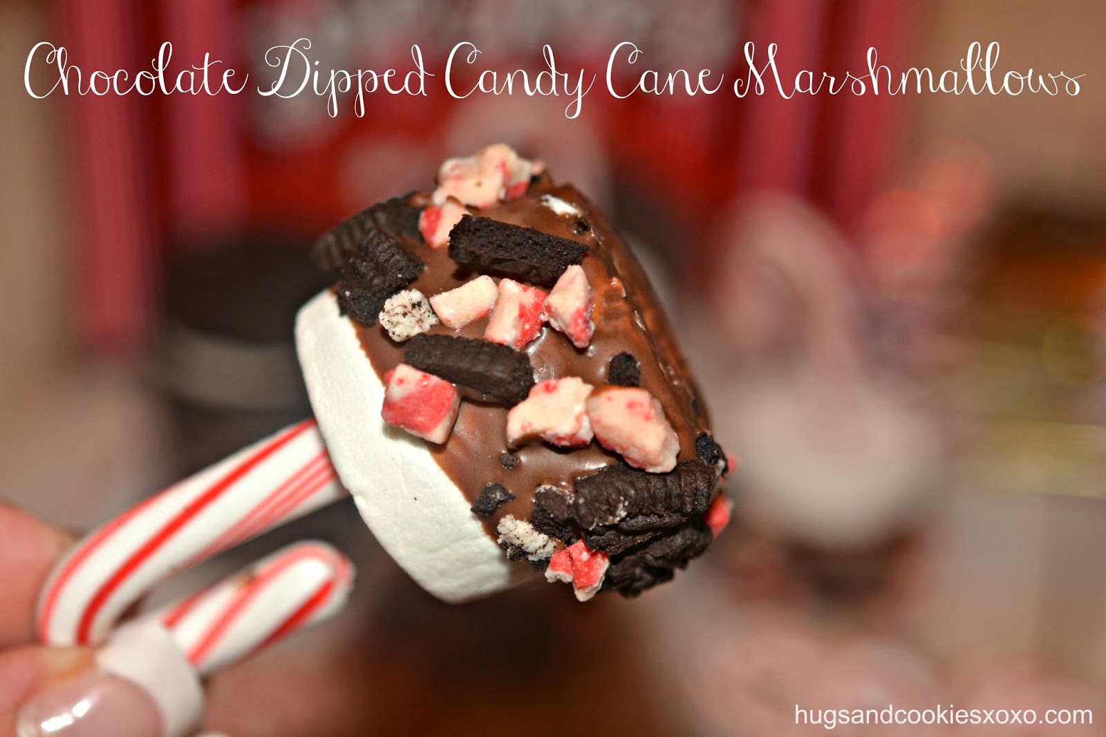 CHOCOLATE DIPPED MARSHMALLOWS WITH CRUSHED CANDY CANES & CANDY CANE