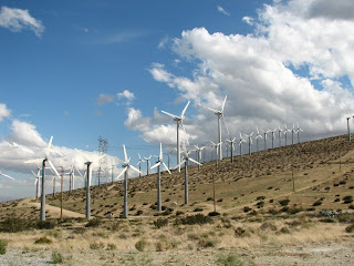 hillside with wind turbines