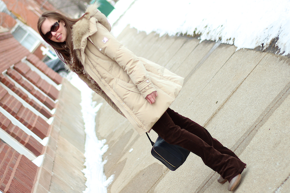 Tan Fur Coat with Brown Corduroy | StyleSidebar