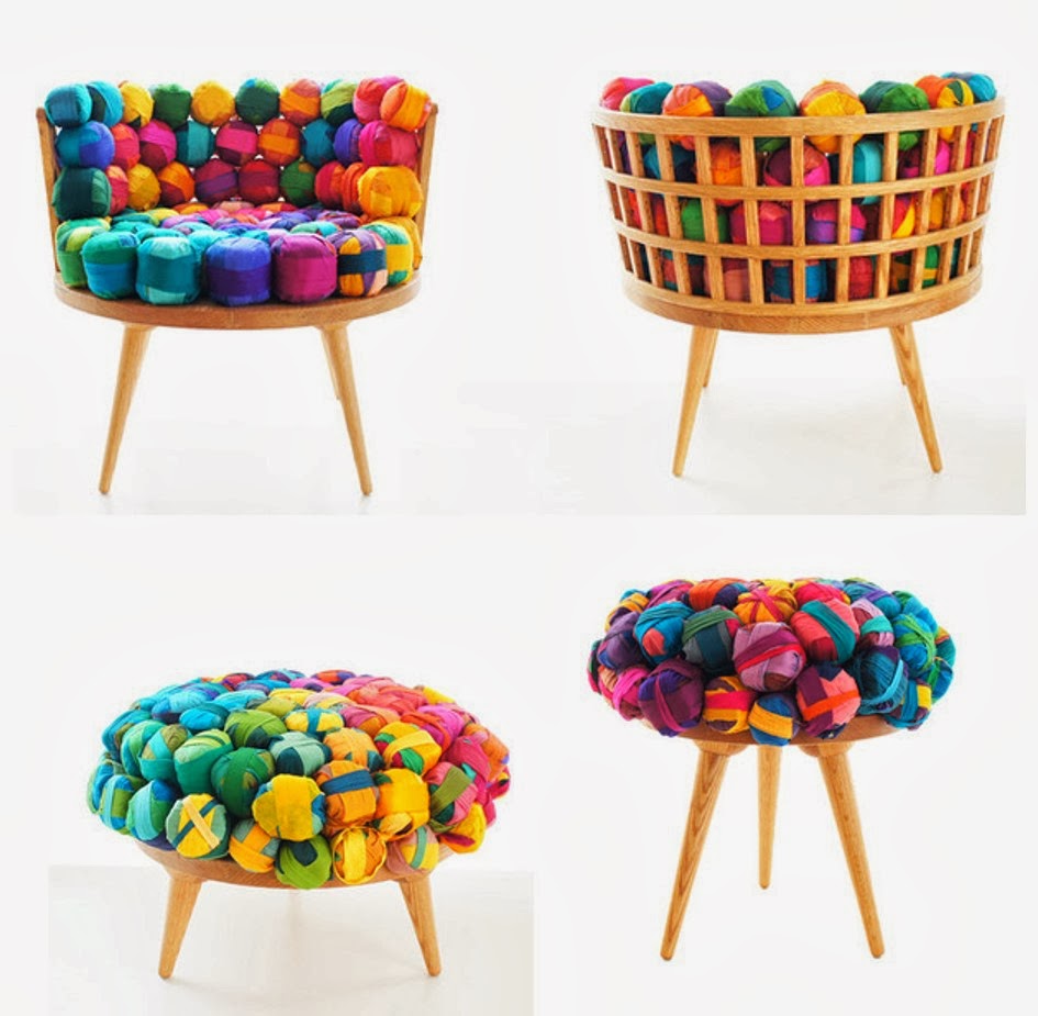 Design in Living Spaces Recycled Silk Chair, Ottoman and Stool by MEB RURE