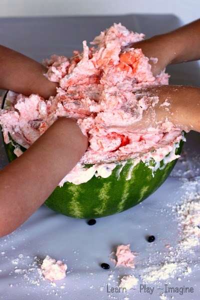Sensory play with watermelon foam dough