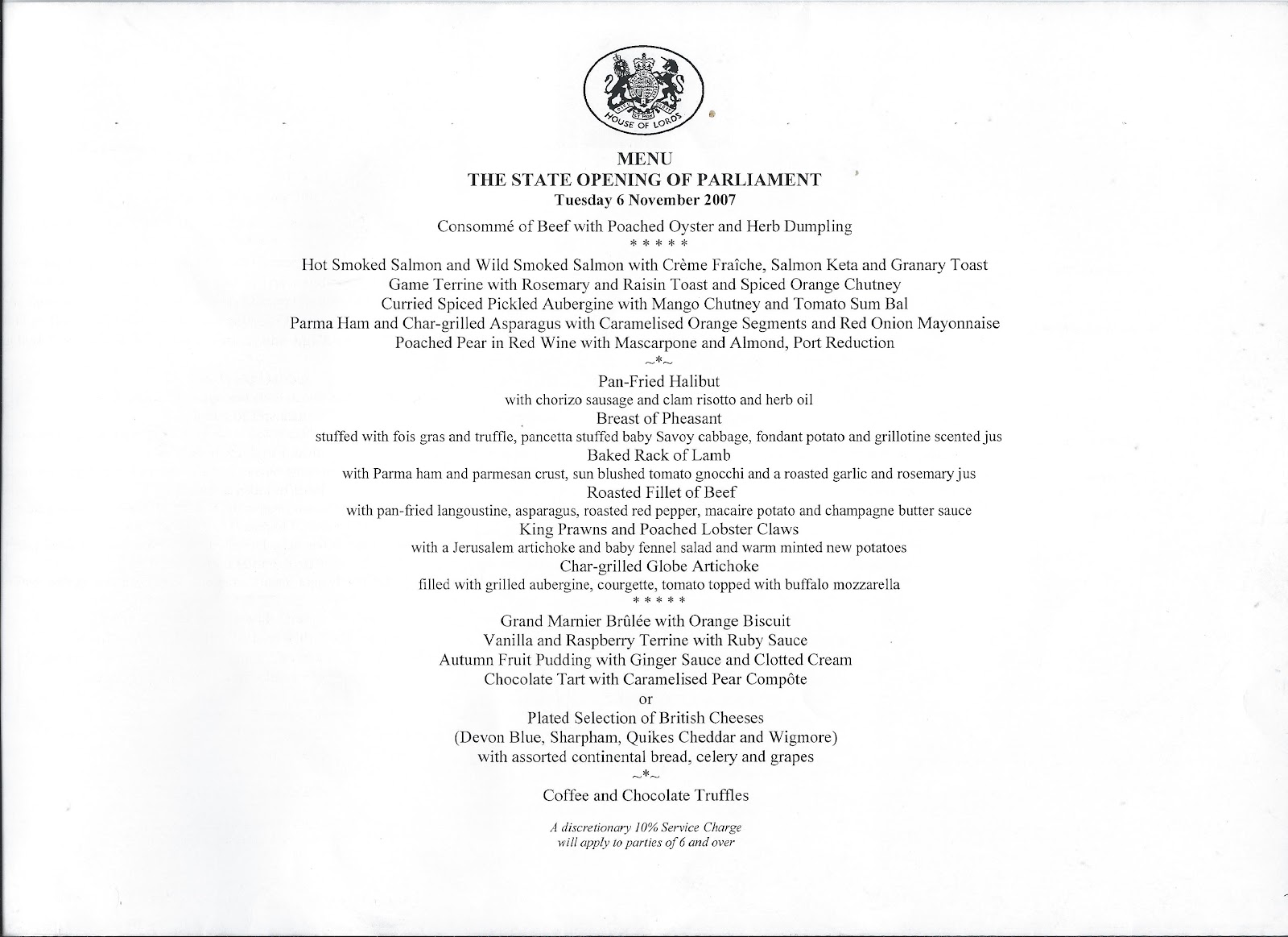 Chris Suhr's Menu Collection House of Lords UK