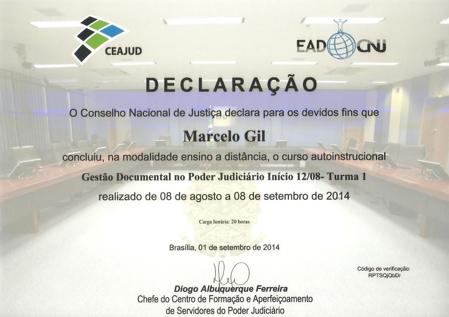 CERTIFICADO DO CONSELHO NACIONAL DE JUSTIÇA CONCEDIDO À MARCELO GIL - 2014