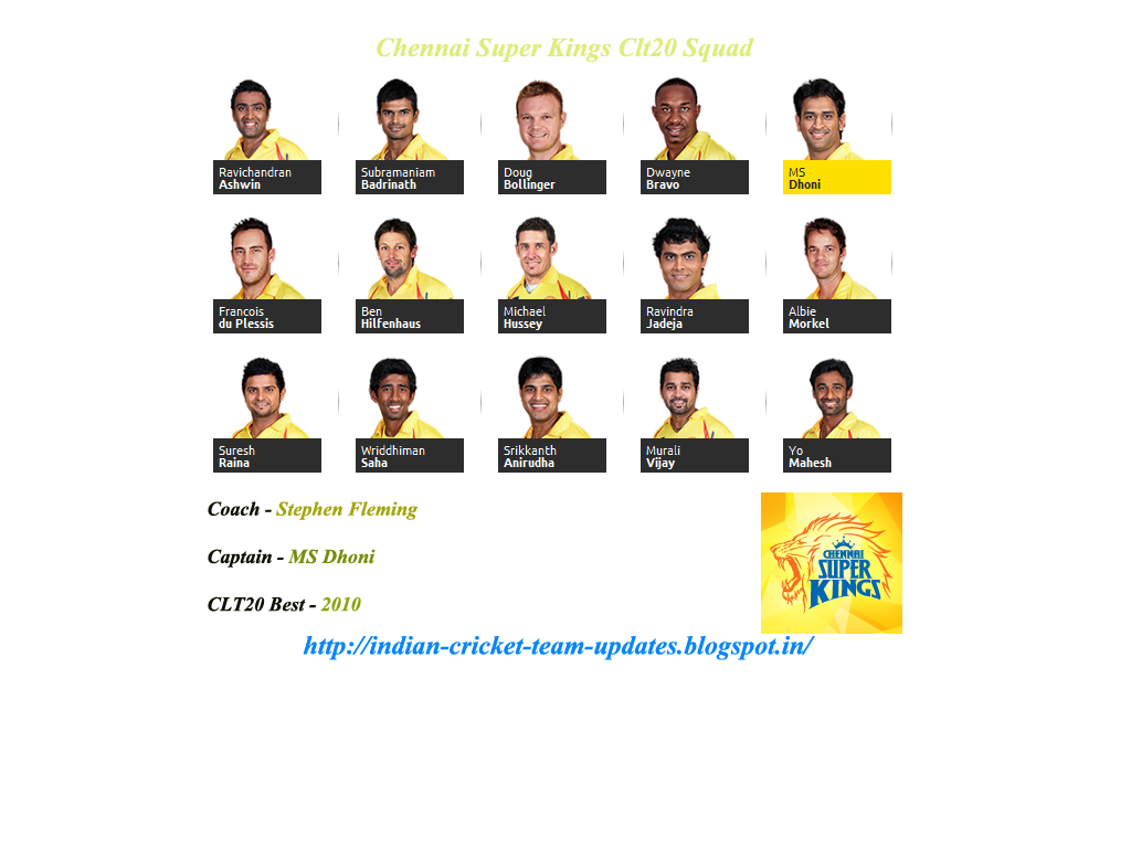 clt20-2012:chennai super kings squad and schedule ~ indian cricket