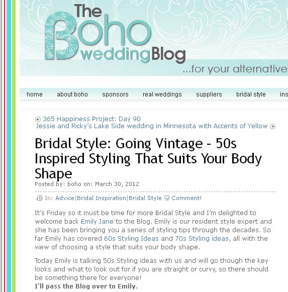 Guest post on 50s Bridal Style on Boho Weddings Blog