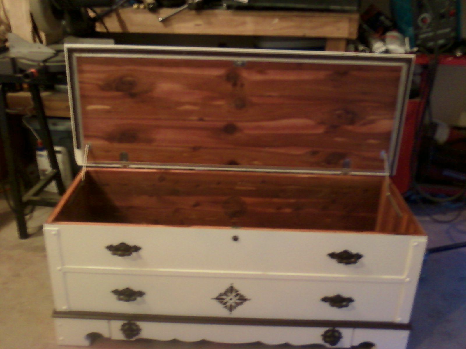 Refinished and Repurposed Cream & Brown Cedar Chest 150 Price Reduced