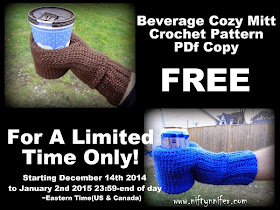 Free For A Limited Time! Beverage Cozy Mitt PDF Version http://www.niftynnifer.com/2014/12/free-for-limited-time-beverage-cozy.html #Crochet #CrochetPattern #BeerMitt #Coffee #BeverageMitt #Giveaway