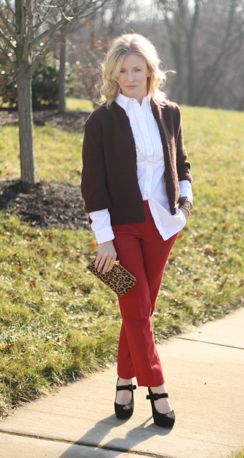 hand-made sweater, Boden, Loft, CWonder, Simply Lulu Design, Kate Spade, Prada, LosPhoto, chic mom, Simply Lulu Style, fashion blog, red pant, leopard print, bow ring, 