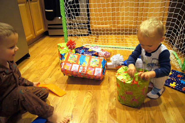 brothers with presents