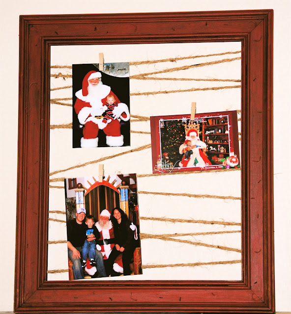 Photo Display for Santa Pictures using a Picture Frame and Jute