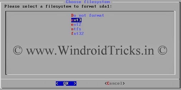 Selecting Format of File System Install Android in Windows using Virtual Machine, VMware Workstation, VirtualBox, VMware Payer