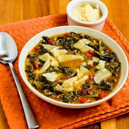 Slow Cooker Vegetarian Cannellini Bean and Kale Soup with Parmesan from Kalyn's Kitchen Slow