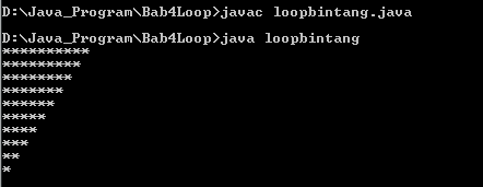 Aplikasi Membuat Segitiga Bintang Terbalik Dengan Java