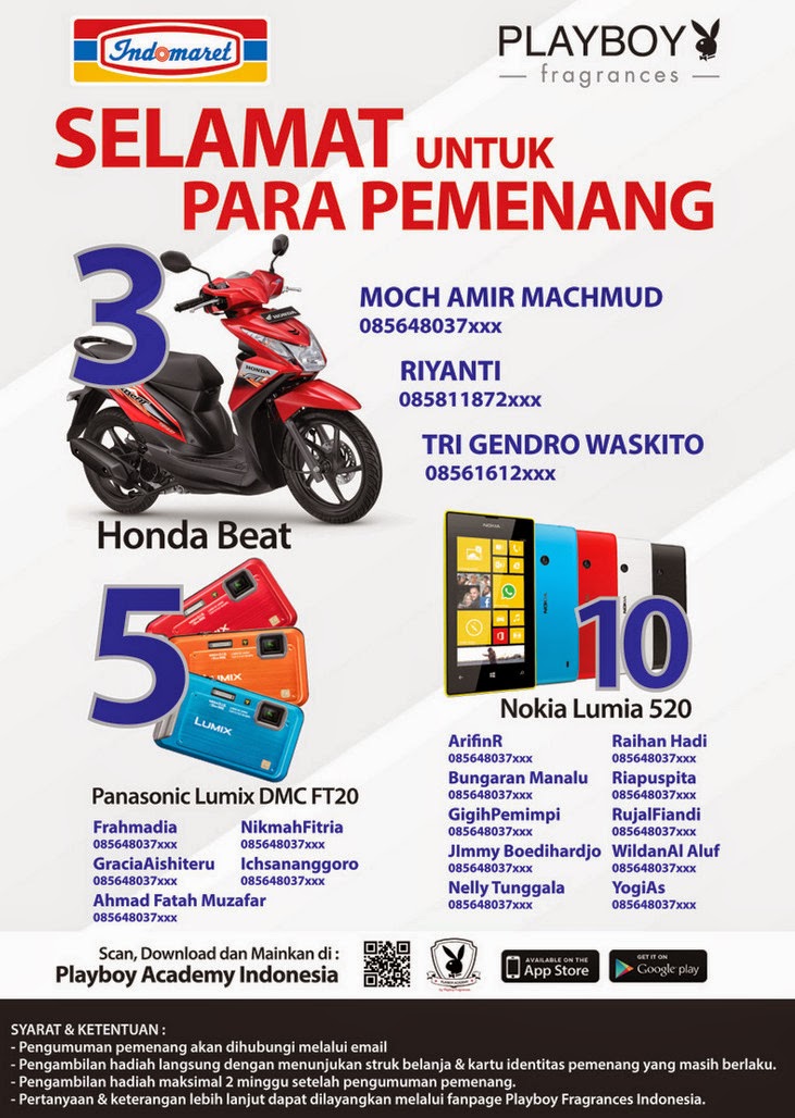 Pengumuman Pemenang Playboy Fragrances Promo Pengumuman Pemenang Playboy Fragrances Promo