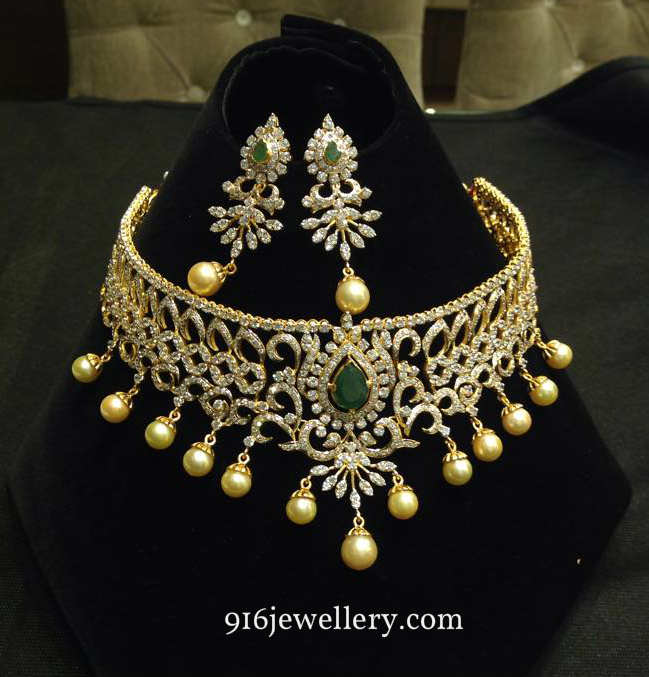 Awesome Cz Choker necklace Weight 100 Grams SUDHAKAR GOLD WORKS