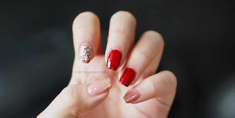 Nail: Red, Pink Nude, Glitter