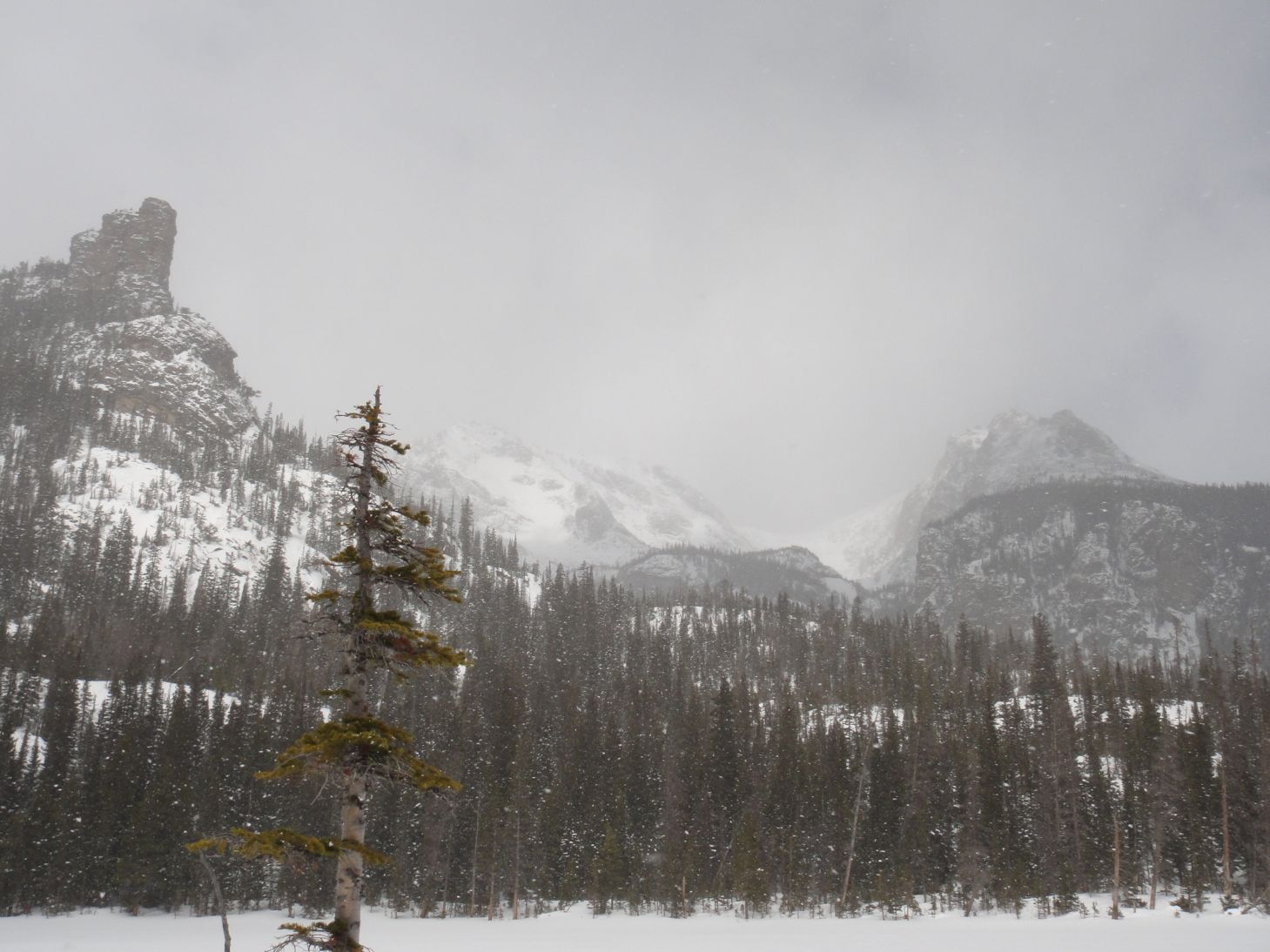 Hiking Rocky Mountain National Park Spruce Lake in the winter.