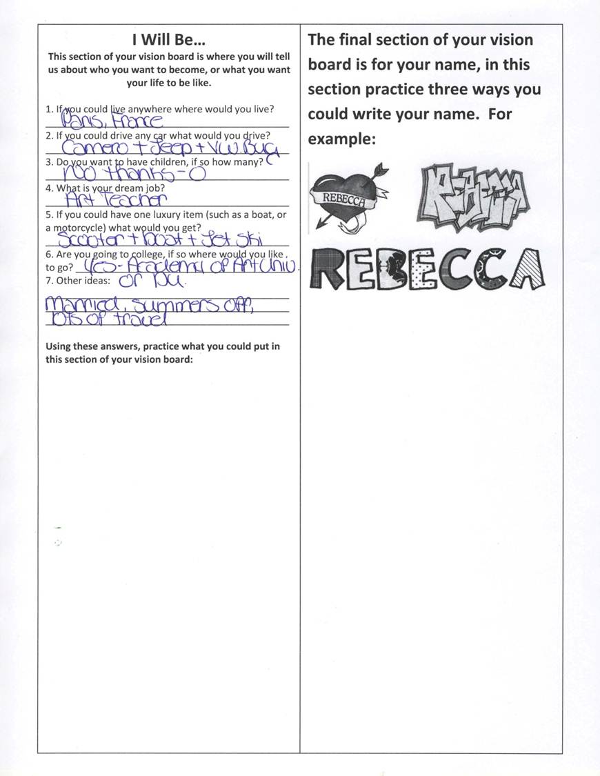 Vision board worksheet pdf image