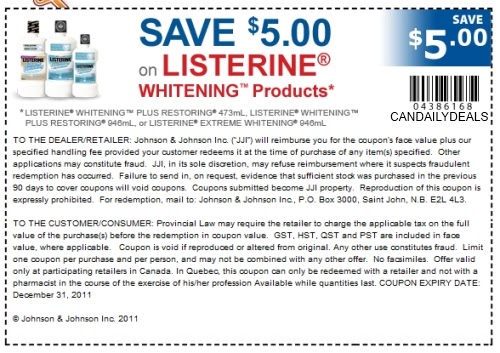 Canadian Daily Deals: Canada Coupons: Listerine $5 Off Whitening ...