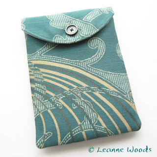 Designer case cover sleeve for kindle, kobo and nook in teal and silver kingfisher fabric