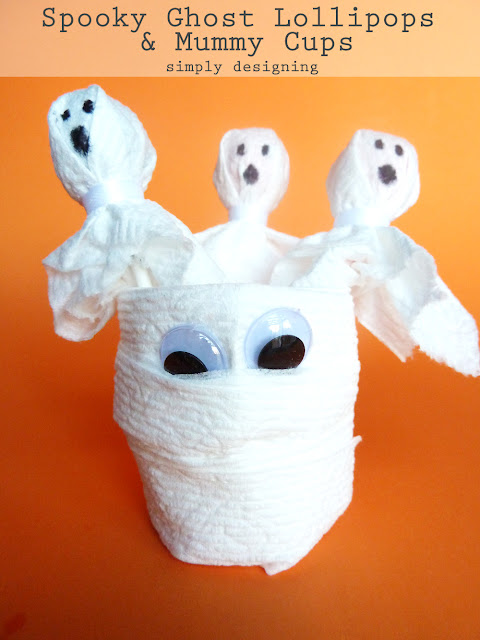 Spooky Ghost Lollipops and Mummy Cups | simple Halloween kid crafts | #kidcrafts #halloween #cottonelletarget #pmedia #ad