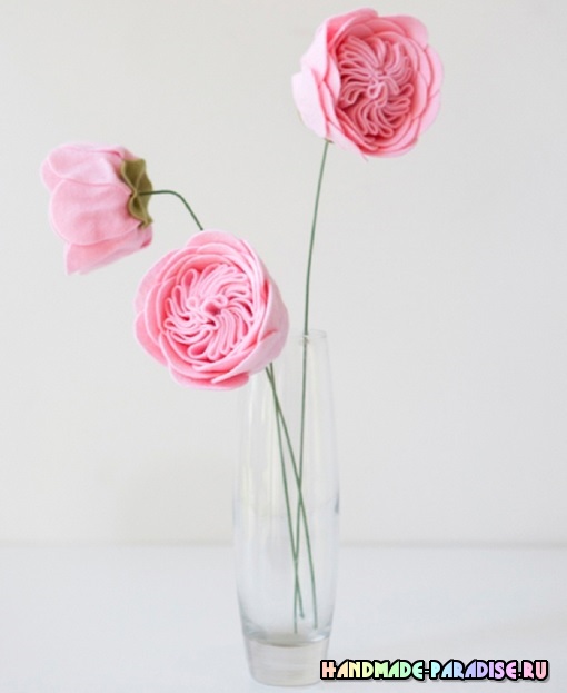 Английские розы и нежные тюльпаны из фетра