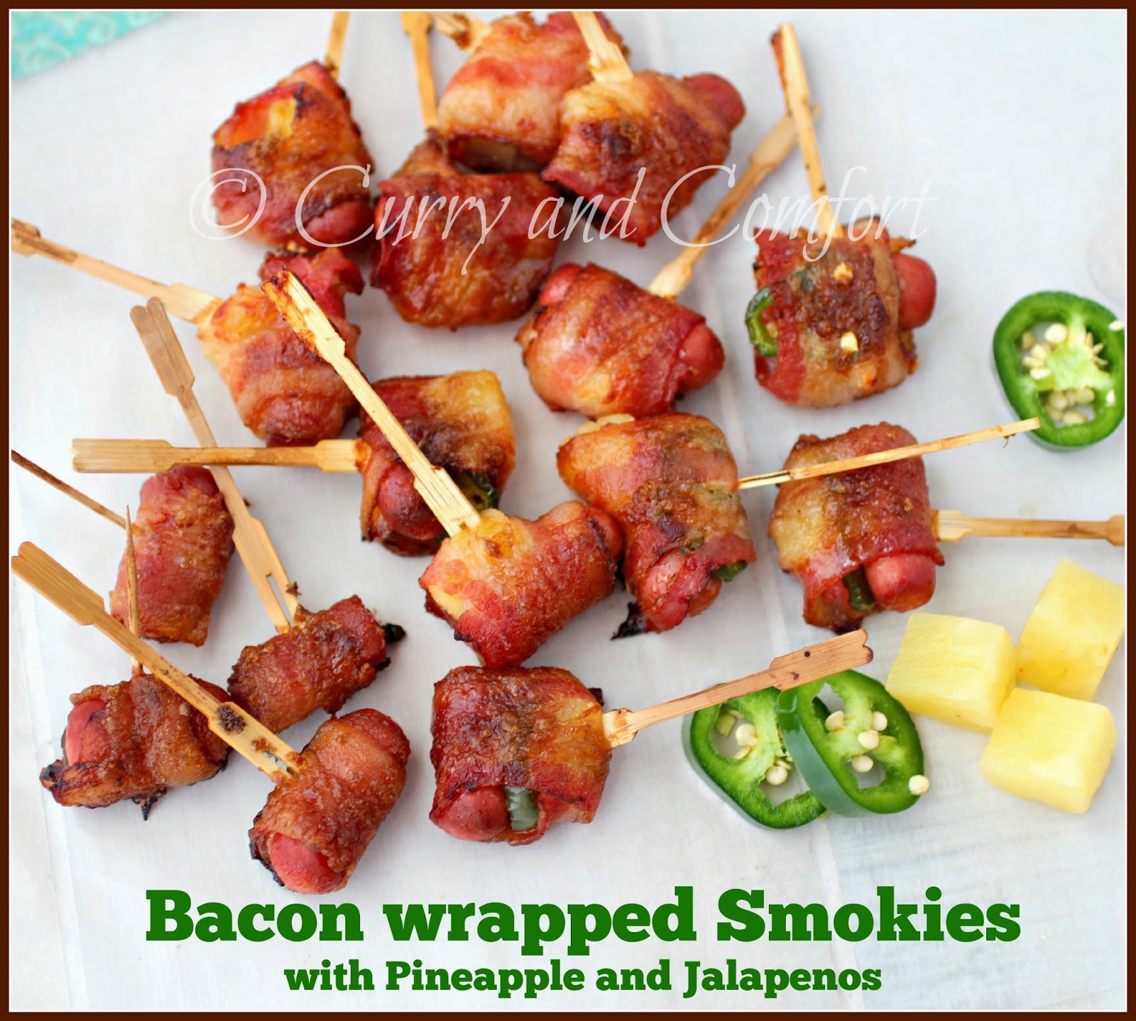 Kitchen Simmer Bacon wrapped Smokies with Pineapple and Jalapenos