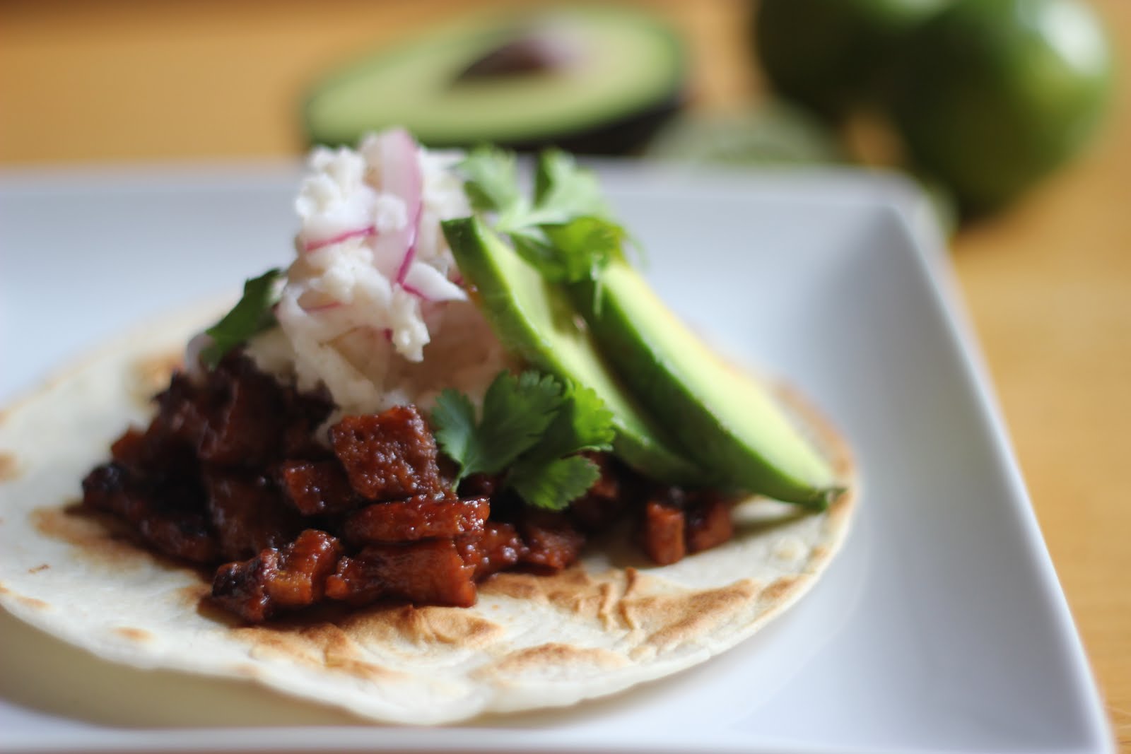 Sprout. Chipotle BBQ Seitan Tacos with Jicama Slaw