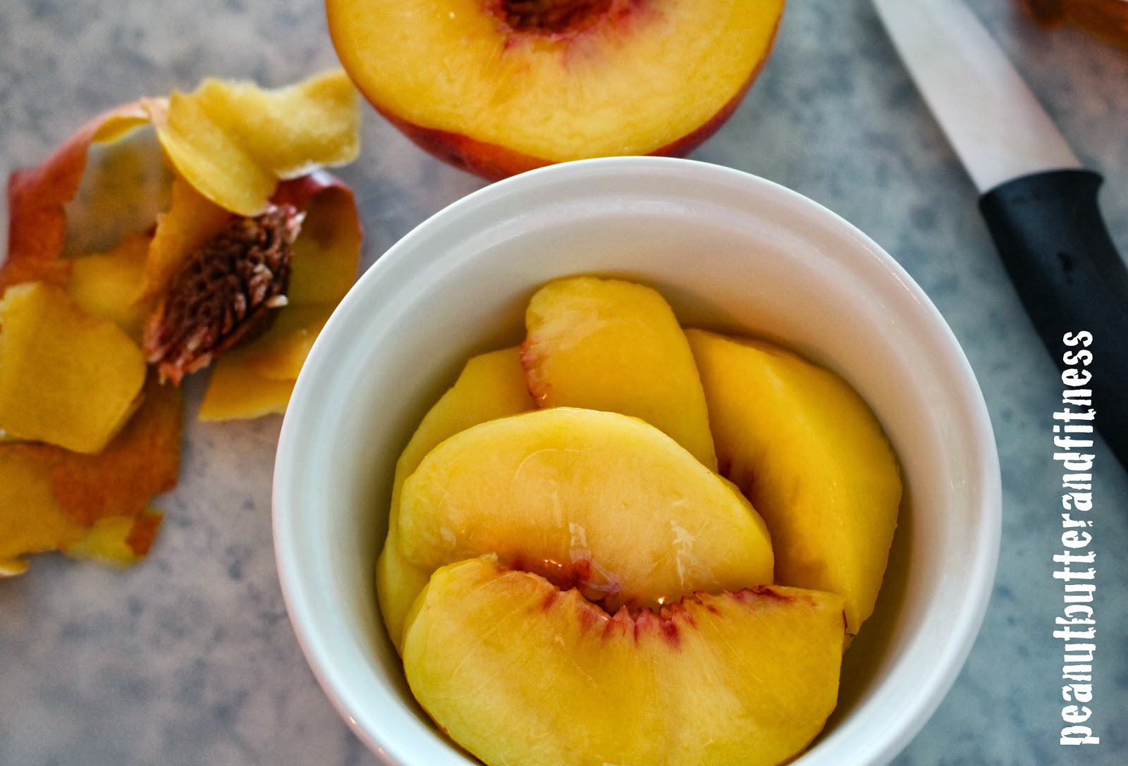 Microwave Skinny Peach Cobbler with Blueberry Sauce Peanut Butter and Fitness