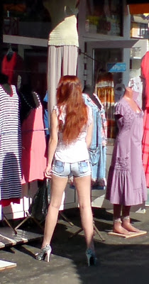Girl in jean mini shorts on the street
