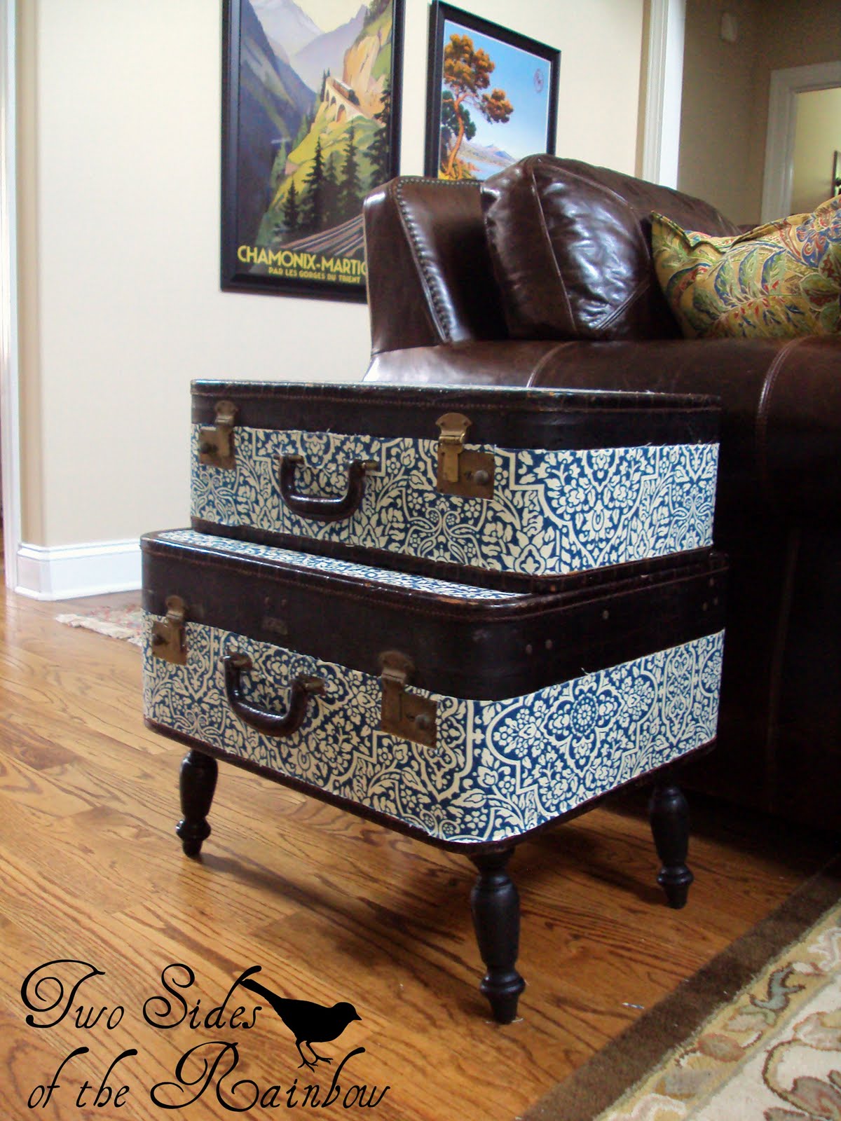 Two Sides of the Rainbow {Vintage} Suitcase End Table