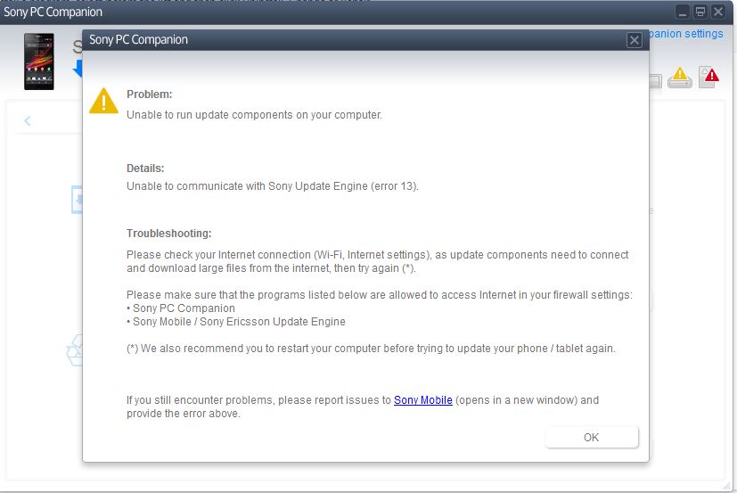 Solution Sony PC Companion Error Unable to communicate with Sony