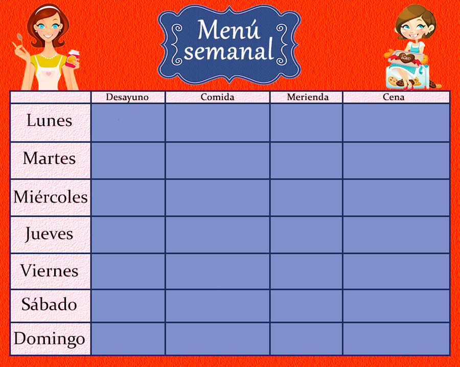 Recursos infantiles Tablas de menú semanal