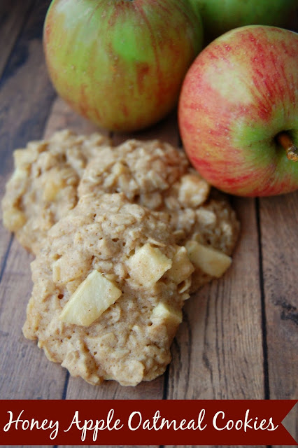 Honey Apple Oatmeal Cookies are a nice, healthy variation of oatmeal cookies. Warm apple, soothing honey, and comforting oatmeal makes these cookies a perfect treat for fall... or any time of the year! #apple #oatmealcookies #falldesserts #fallsnacks #cookies #healthy