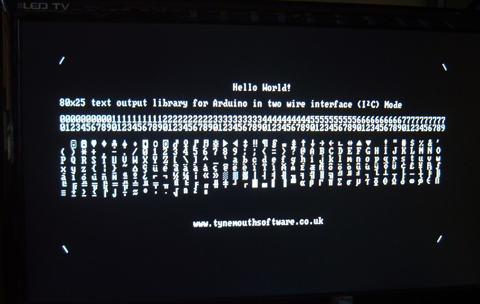 Tynemouth Software Arduino 80x25 TV Video Output Library I2C Mode