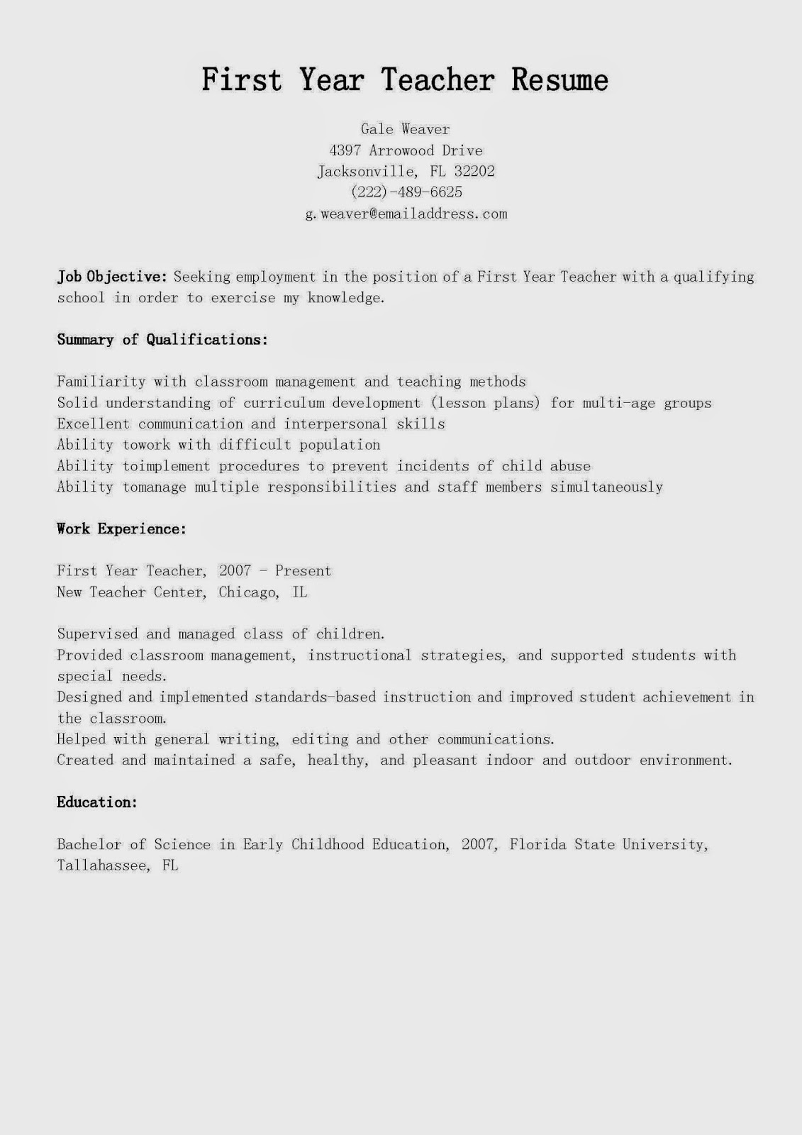 first year student resumes