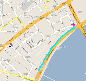 Map showing the gathering point in Savoy Street and the distance we had to traipse through the crowd to get to the front of the march