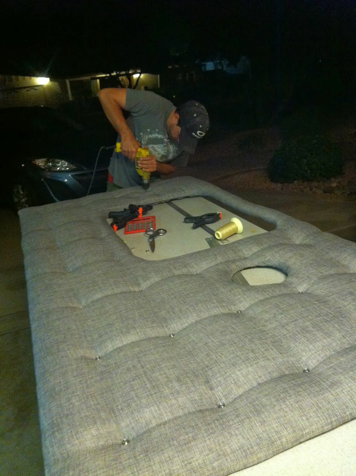 Airstream Renovation Airstream Tufted walls for the bedroom