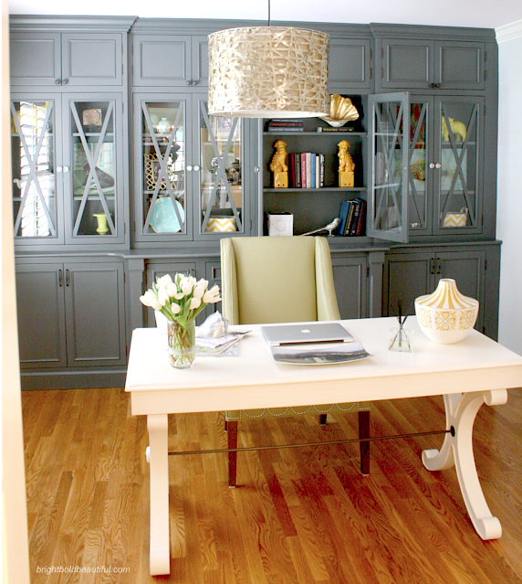 Honey We're Home Gray BuiltIn Bookshelves