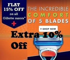 Flat 15% + Extra 10% Off on Gillette “FUSION” & “MACH” Family Razors @ Amazon