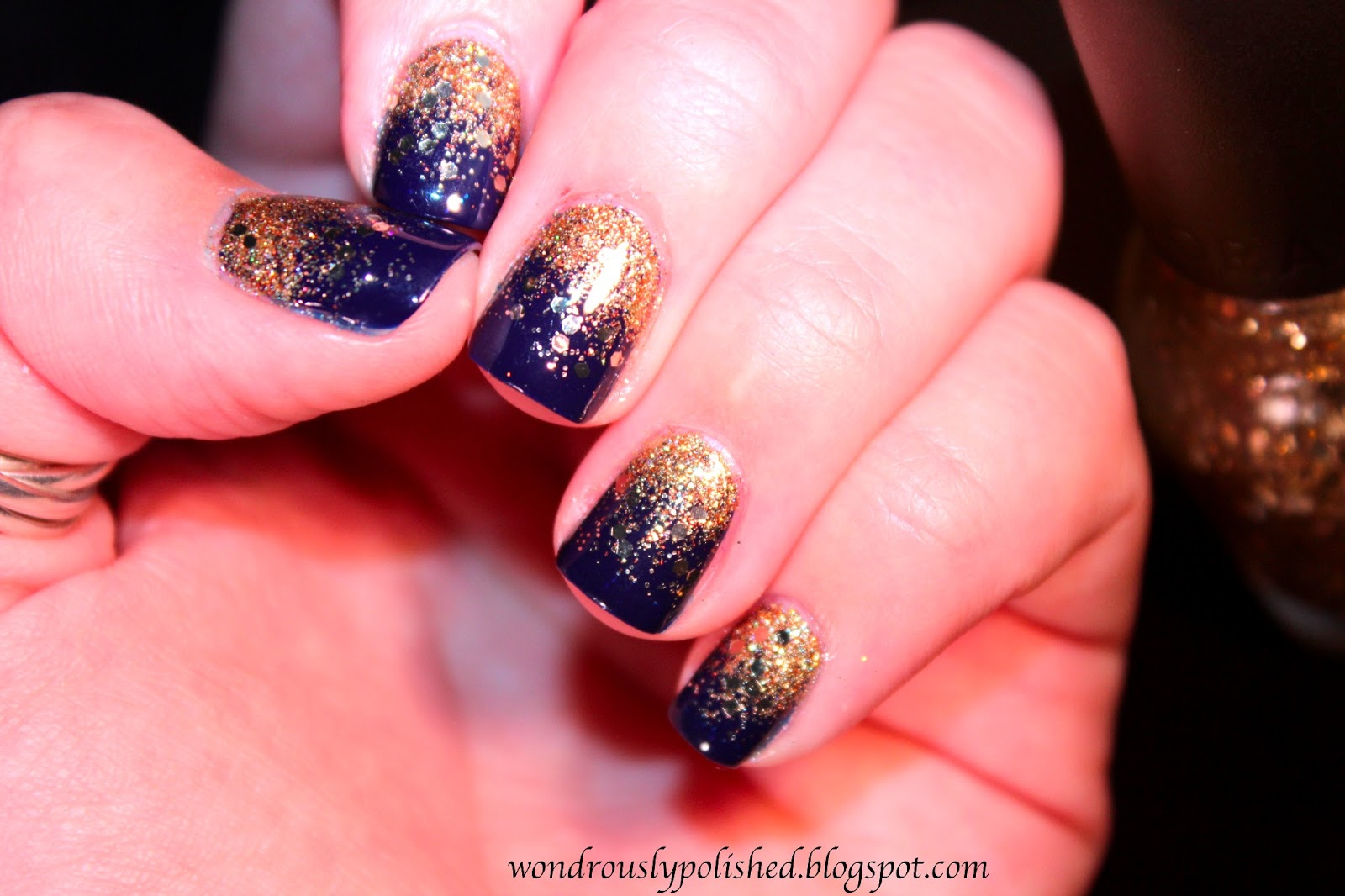 Blue and Gold Geometric Nail Design - wide 10