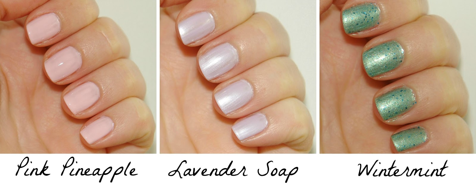 My Revlon Parfumerie nail polishes, Pink Pineapple, Lavender Soap, Wintermint, nail polish, nails, Revlon, NOTD, swatches, nail swatches, UK blogger, beauty, nail art