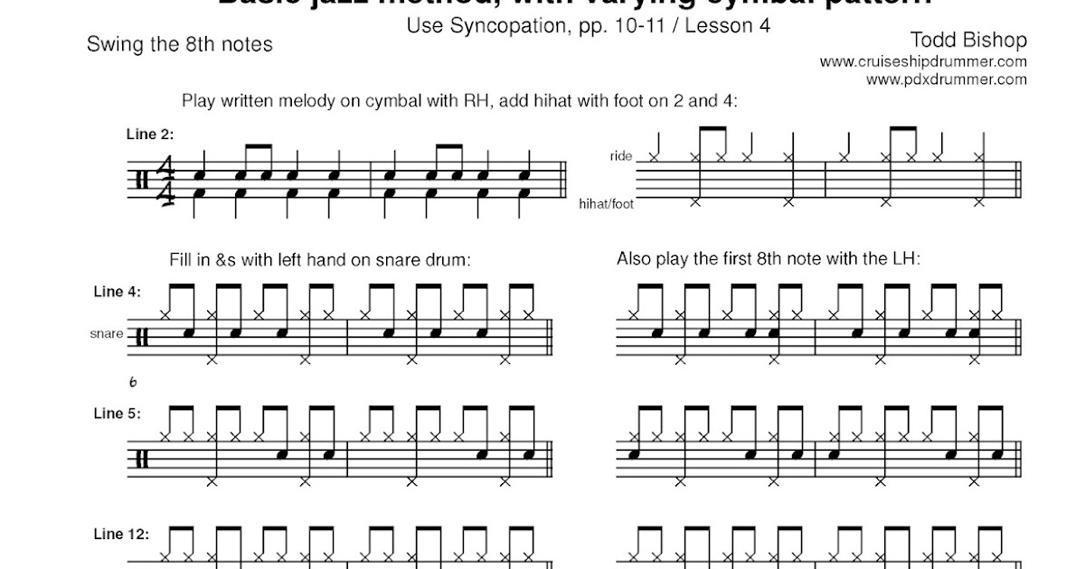 Cruise Ship Drummer! Basic jazz method with varying cymbal pattern