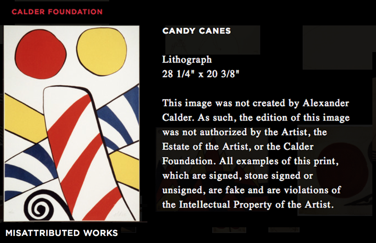 Misattributed Calder Lithograph Documented by Calder Foundation Misattributed Calder Lithograph Documented by Calder Foundation