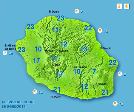 Prévisions météo Réunion pour le Dimanche 04/05/14